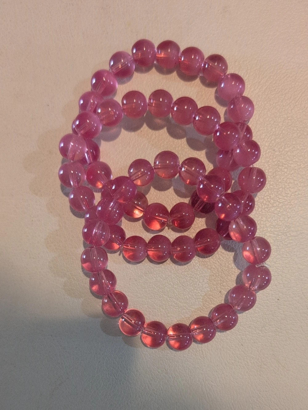 Pink Beaded Stretch Bracelets- Set Of 3